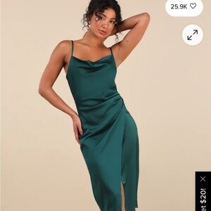 Lulus Forest Green Satin Midi Dress